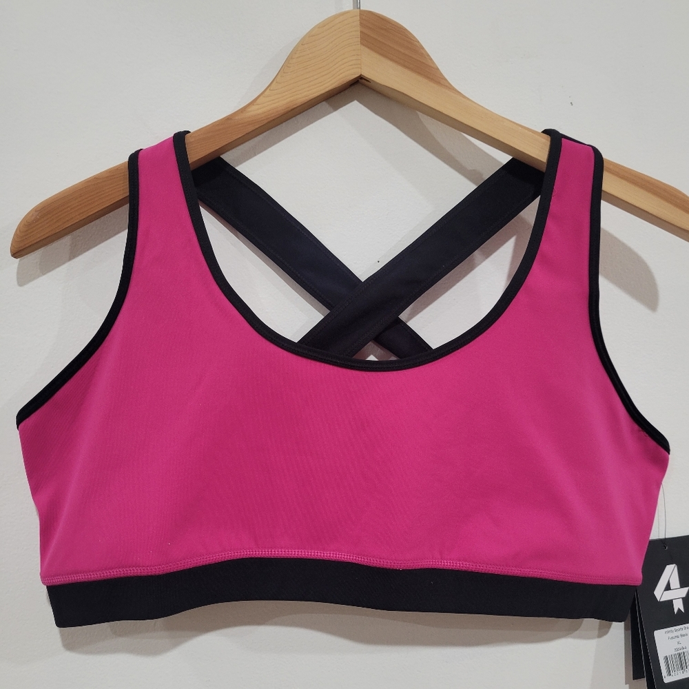 Fourlaps Pink & Black Strappy Back Sports Bra size XL
